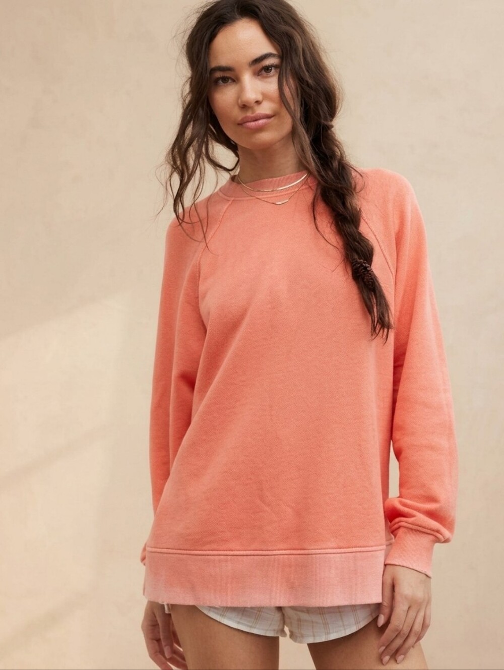 AERIE Beach Party Crew Sweatshirt Orange Relaxed Loungewear Vintage Wash Size S